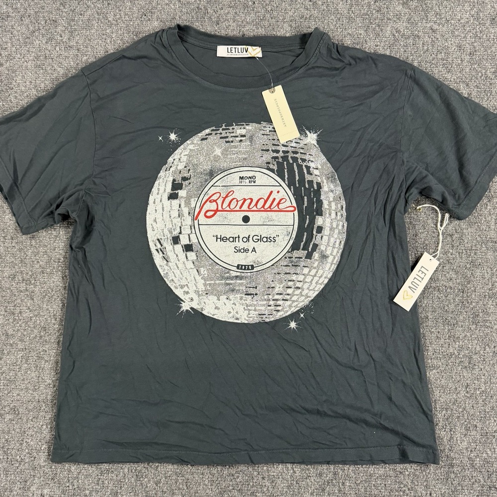 Letluv Anthropologie T Shirt Medium Gray Blondie Heart Of Glass Graphic Read NEW